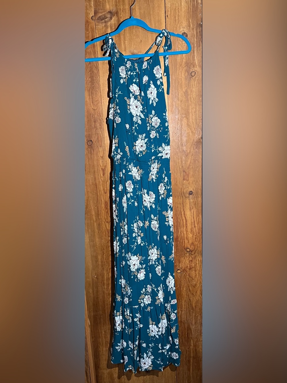 Floral Tie-Shoulder Maxi Dress in Teal